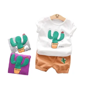 2019 Cute Fashion Comfortable Good Quality Cactus Print Round Collar Short Sleeves Children Clothes Kids Wear Bangladesh