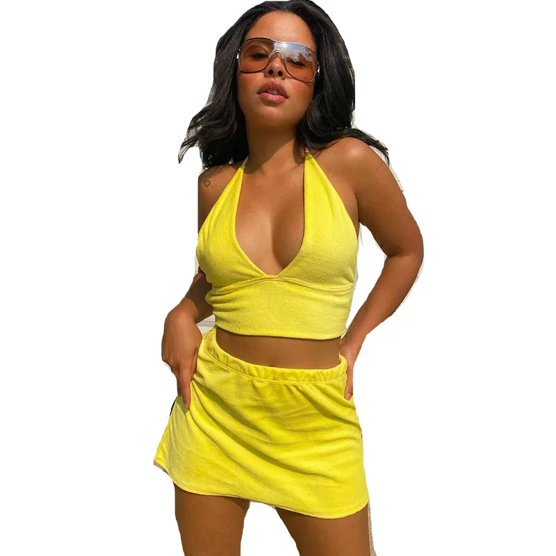 Crop Top Vest Mini Skirt Women Tank Top 