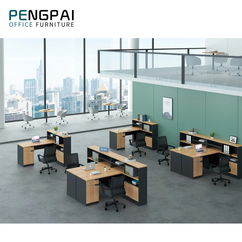 PENGPAI Single Wooden Study Working One Person Storage Workstation With Overhead Cabinet