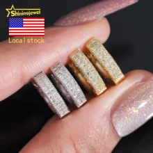 USA Local Stock Fully Iced Out Moissanite Diamond Men Earrings Hoop 925 Silver Jewelry Trendy Hip Hop Earrings for Men