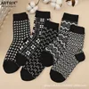 Black and white checkered (thick line) women's socks