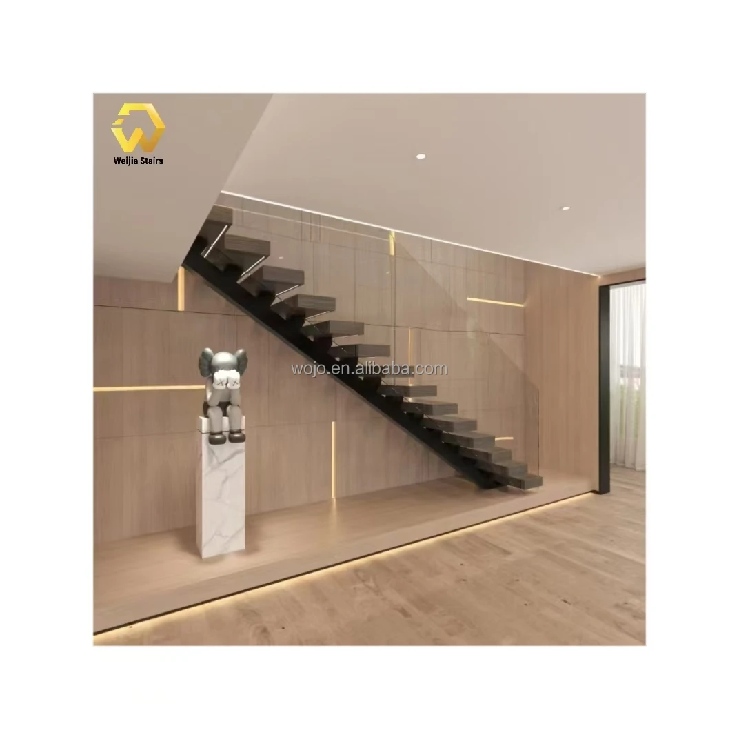 Weijia Modern Prefabricated Spiral Floating Iron Stairs for Villa Indoor Use Wooden Glass Materials Designed Concrete Drawings