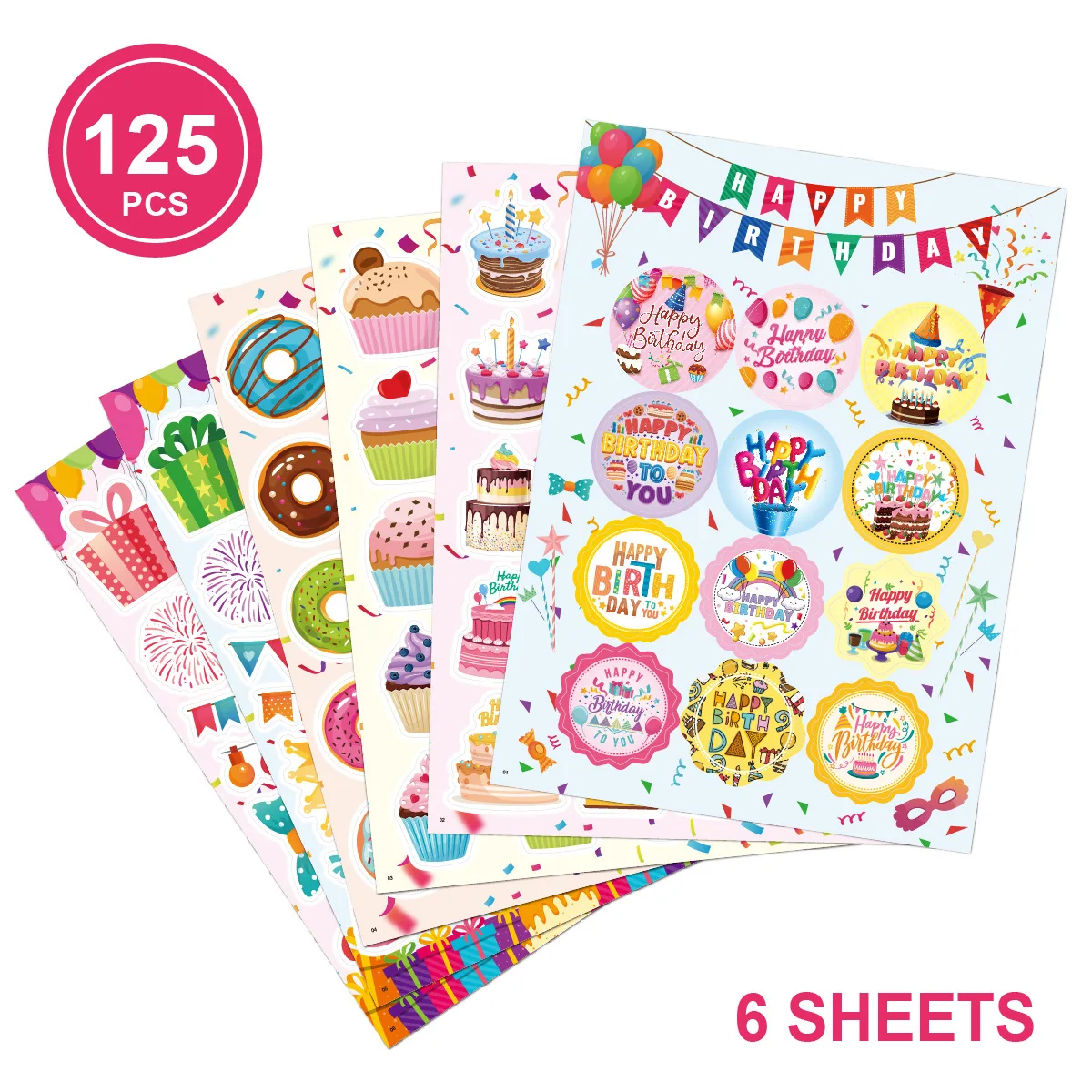 Cheap Vinyl Self-Adhesive Creative Cartoon Decorative Happy Birthday Stickers for Kids Adults Waterproof Sticker Sheet