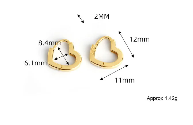 High Quality Classic Design 925 Sterling Silver Heart Shape Hoop Earrings Girl Women