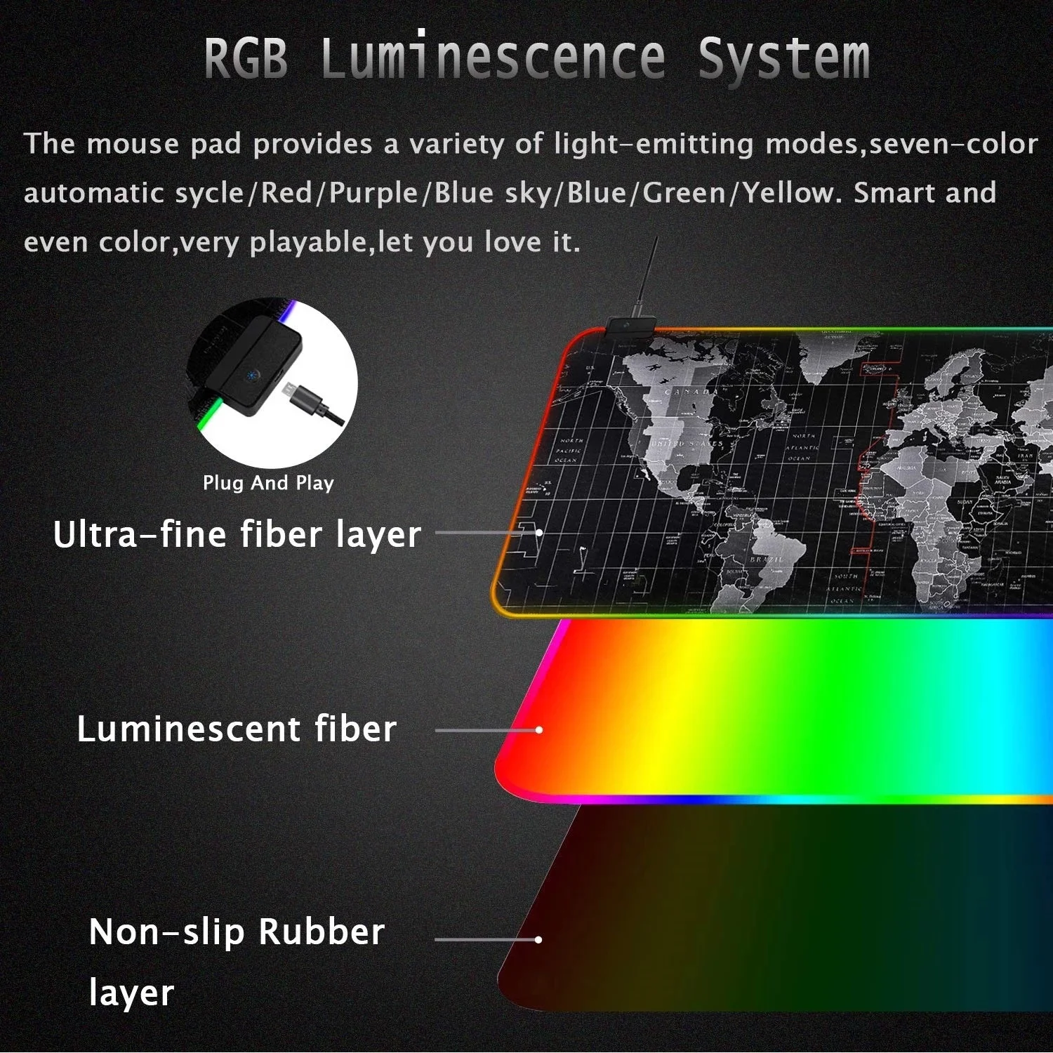 Large RGB Gaming Mouse Pad XXL Customize Size Rgb Led Anti-slip Mouse Pad aperçu 4