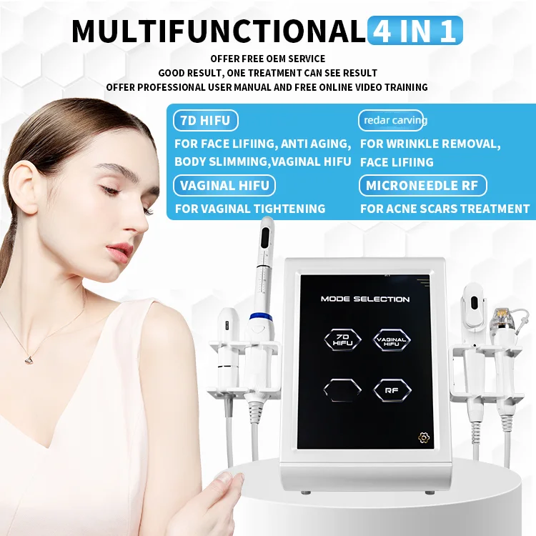 Latest 4 in 1 body slimming and hifu l tightening face lifting 7d hifu with rf microneedle redar carving hifu mach