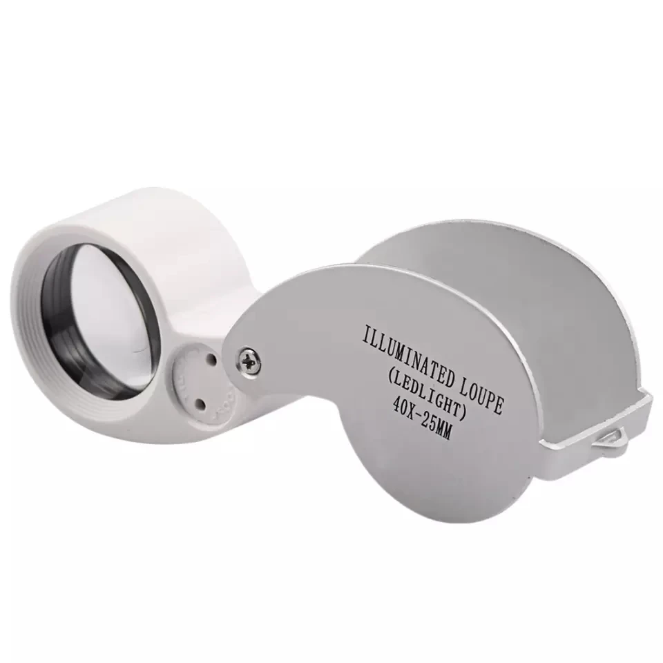 40X Jewelry Magnifying Glass 2 LED Folding Magnifier Lens Diameter