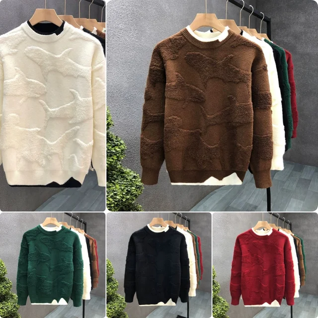 Jacquard Knit Pullover Turtleneck Nylon/cotton Striped Men's Pullover Sweater