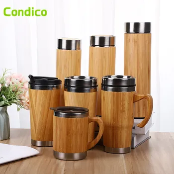 300ML Water Cup Bamboo Tea Coffee Mug for Office Home Stainless Steel Travel with Leak-Proof Cover Tumbler Cup