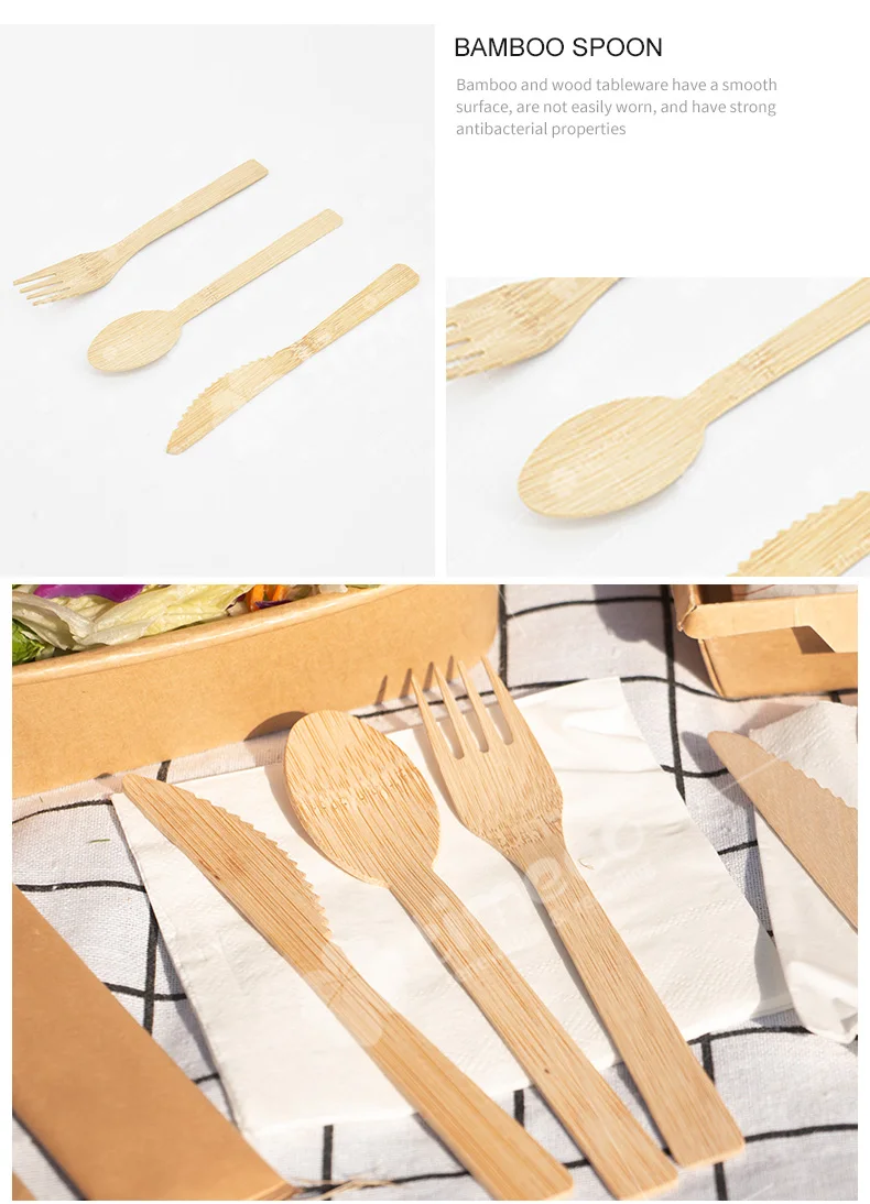 Disposable Bamboo Steak Knife Biodegradable Fork Spoon Kit 14/17cm ...