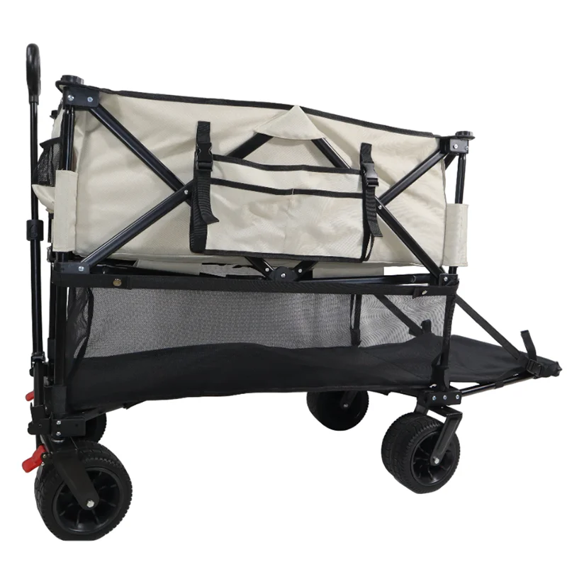 Heavy Duty Stainless Steel Collapsible Folding Wagon Large Capacity Utility  Beach Cart with Side Pocket Brakes Foldable Design