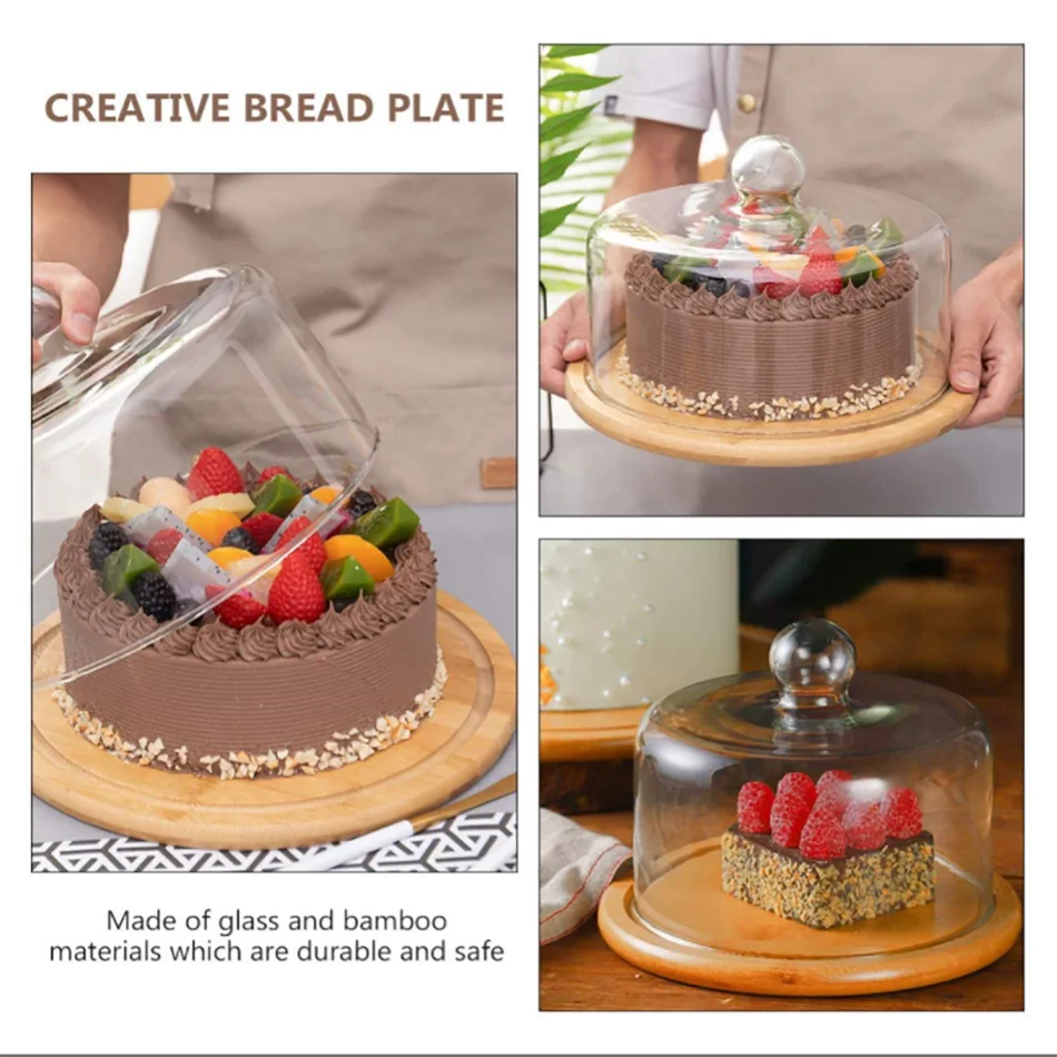 Wholesale Custom Cheap Elegant Design Cloche Cover Wooden Base Cake