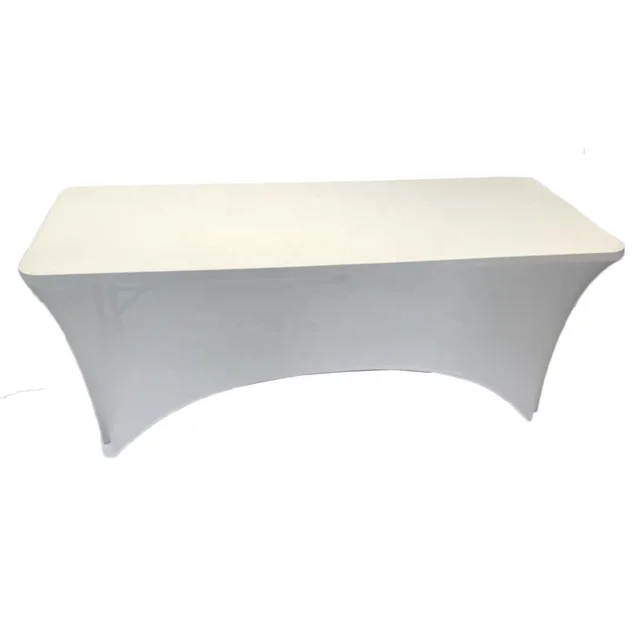 6ft  Rectangular White Tablecloth Spandex Tablecloths Fitted Stretch Polyester Table Cover for Wedding Banquet Party