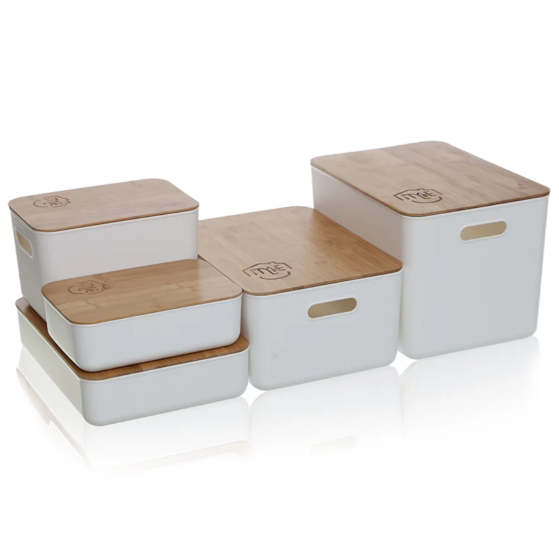Citylife 2 Packs Plastic Storage Bins with Bamboo lids Stackable Storage  Containers for Organizing