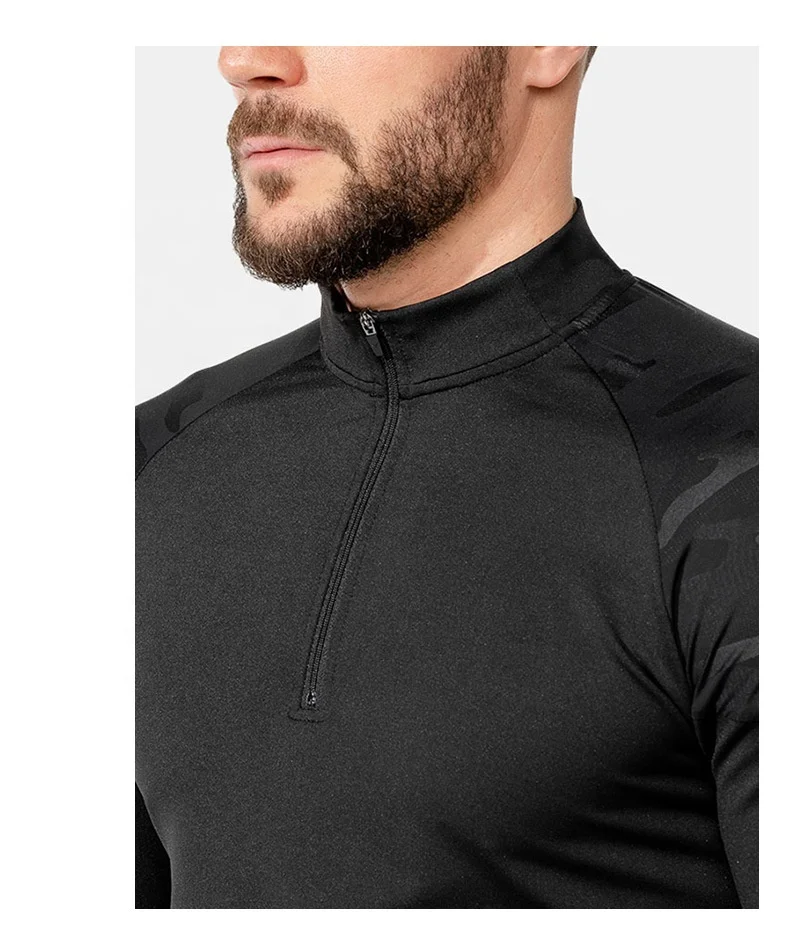 JL-0228C New Style Breathable Long Sleeve Top Men Plus Size Half Zip Long Sleeve Work Out Shirt Outdoor Activewear Shirts