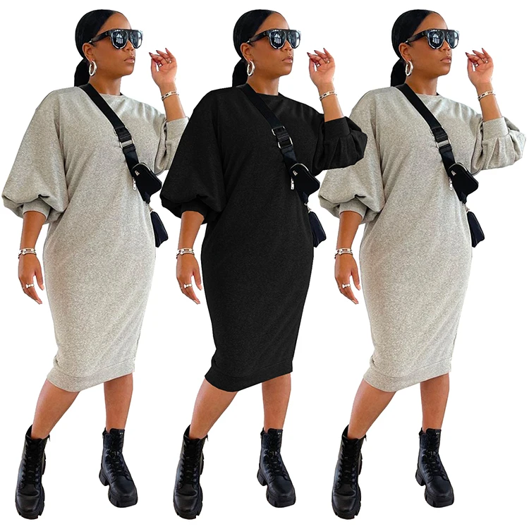 neck Puff Sleeve Women Casual Dress 