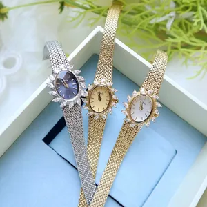 Women's Watch Diamond Luxury Elegant Crown Dial Wristwatch Brass Band 24K Gold Plated High Quality Quartz for Ladies