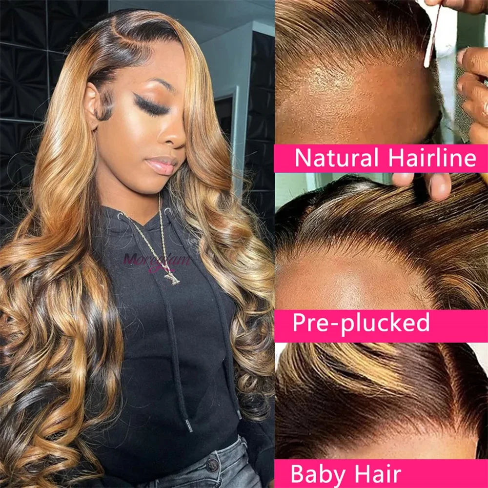 Blonde Highlight Lace Frontal Wigs for Black Women 180% Density Body Wave Malaysian Remy Human Hair_voghion.com