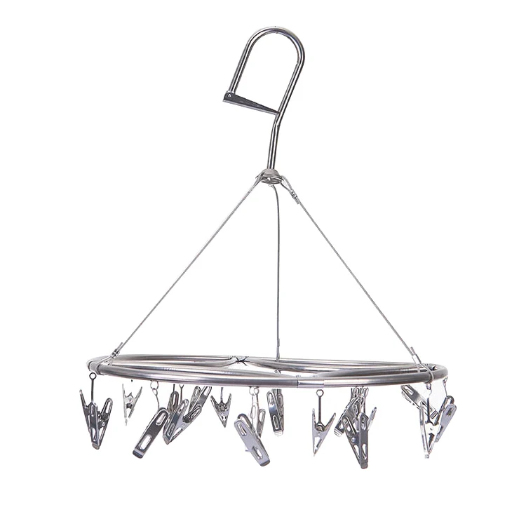 SOLELY Factory's Hot Sale Metal Round Wind-proof Hanging Drying Rack with 20 Clips Wardrobe Balcony Bathroom Living room