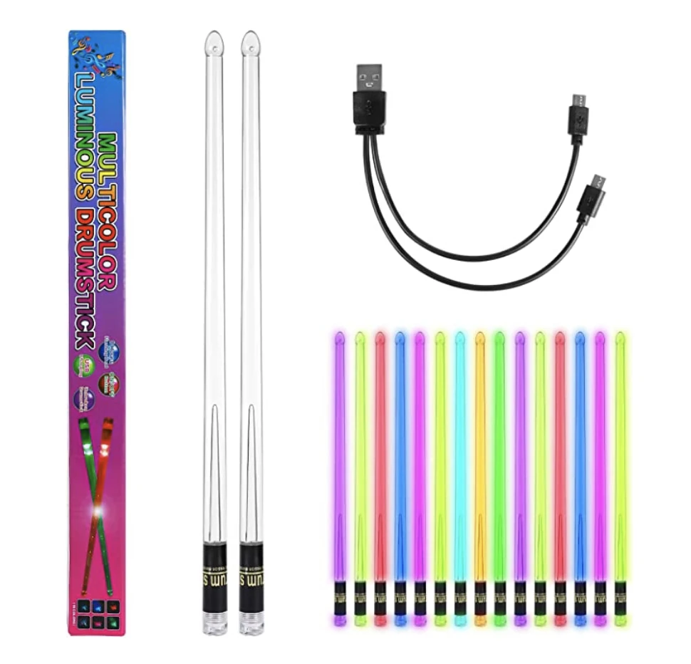 kingsea Drum Sticks,15 Color Changing USB charging LED Drumsticks, Durable Exercise ANTI-SLIP Handles Drum Sticks, Kids Adults Musical Instru 並行輸入 kingsea Drum Sticks,15 Color Changing USB charging LED Drumsticks