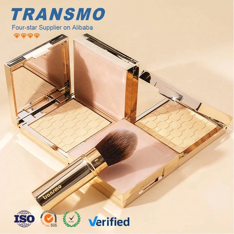 Gold Empty Custom Led Blush Compact Powder case Packaging clear square Pressed with