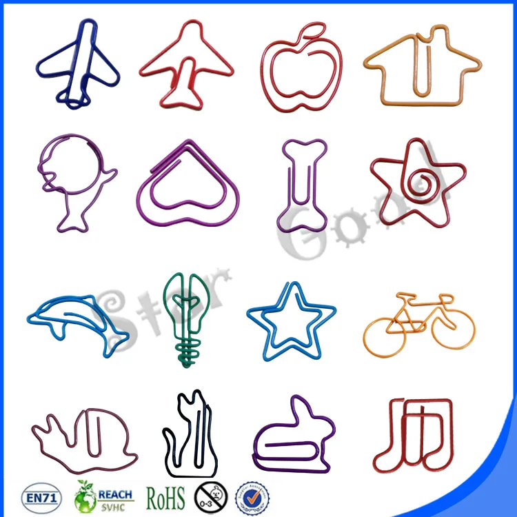 Профессиональные производители изготовляют различные зажимы для бумаги с мультяшным рисунком металлические особой формы