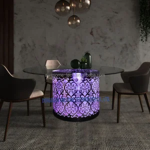 Modern LED Illuminated Waterproof Home Commercial Furniture Dining Table for Garden Courtyard Hotel KTV Apartment Use