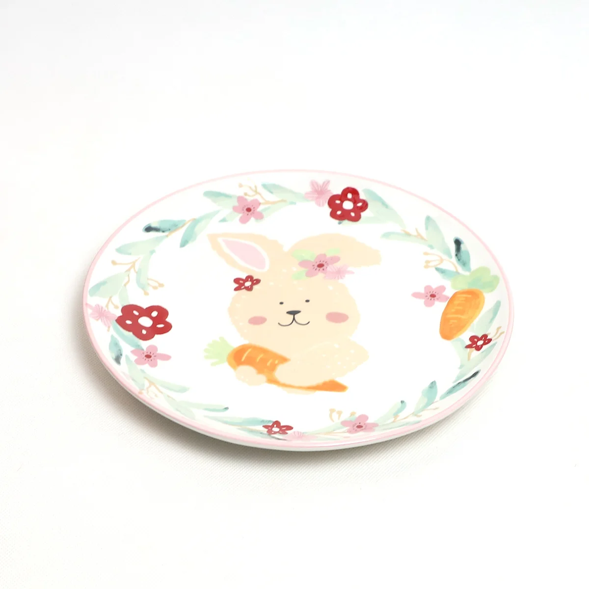 High Quality Safe Use Colorful Floral Porcelain Ceramic Breakfast Plate Cute Rabbit Happy Easter Gift Fr Kids