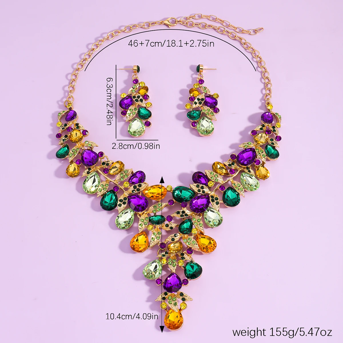 Fashion Carnival Jewelry Set Rhinestone Luxurious Large Necklace Earrings Accessories Co aperçu 6