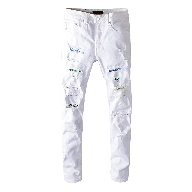 Pantalones Vaqueros Rasgados Con Estampado De Parche Para Hombre,Jeans De  Marca,Pantalones Vaqueros Ajustados De Pies Blancos,Venta Al Por Mayor -  Buy Vaqueros Skinny Hombre,Hombre Vaqueros Denim,Los Hombres De Los Pantalones  Vaqueros Product