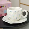 Taza y plato Jl-1060-007k - Flor azul - 350ml