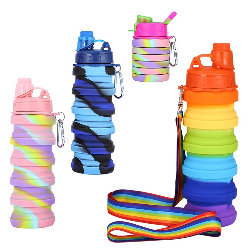 sticlă izolată portabilă din silicon, pliabilă, de 500 ml, fără BPA, pentru sport, sală de fitness, călătorii și copii, cu logo personalizat pentru școală și copii