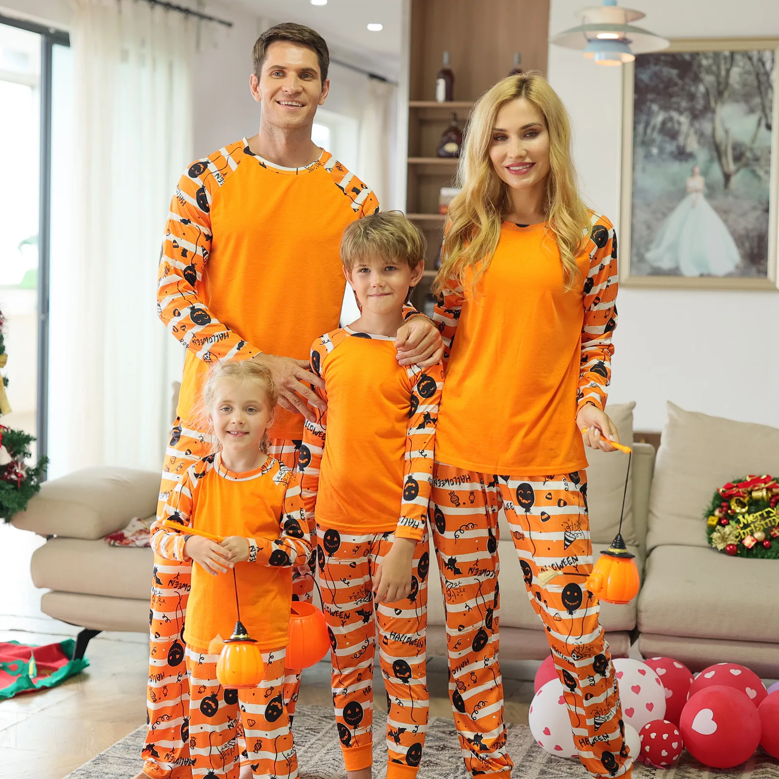 2024 Personalised Custom Print Sublimation Soft Blank Pajamas Set Matching Halloween Pjs for Family Adult Women Men Pj