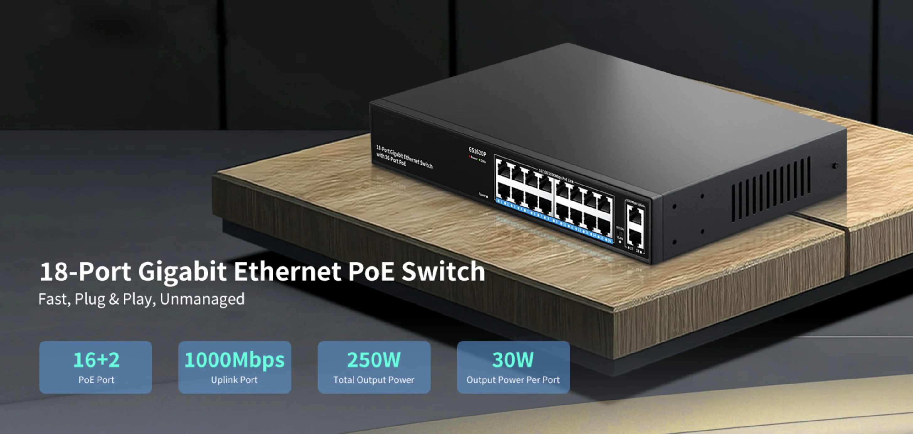 Switch PoE Gigabit A 48 Porte GiGaPlus Con 2 Uplink E 2 SFP | 700W, IEEE802.3af/at, VLAN E Metallo | Plug & Play Da Scrivania O Parete