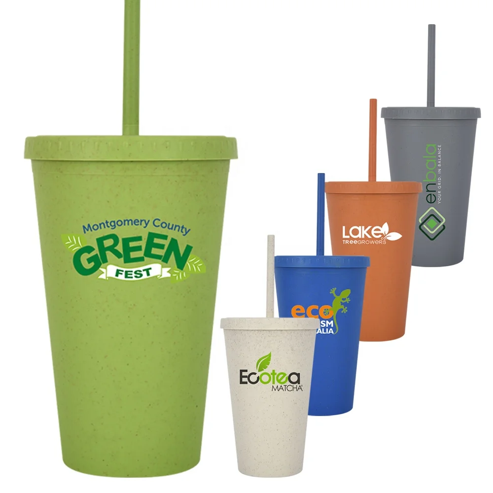 Eco Friendly Reusable Coffee Cup with Lid, Sustainable Wheat Fiber