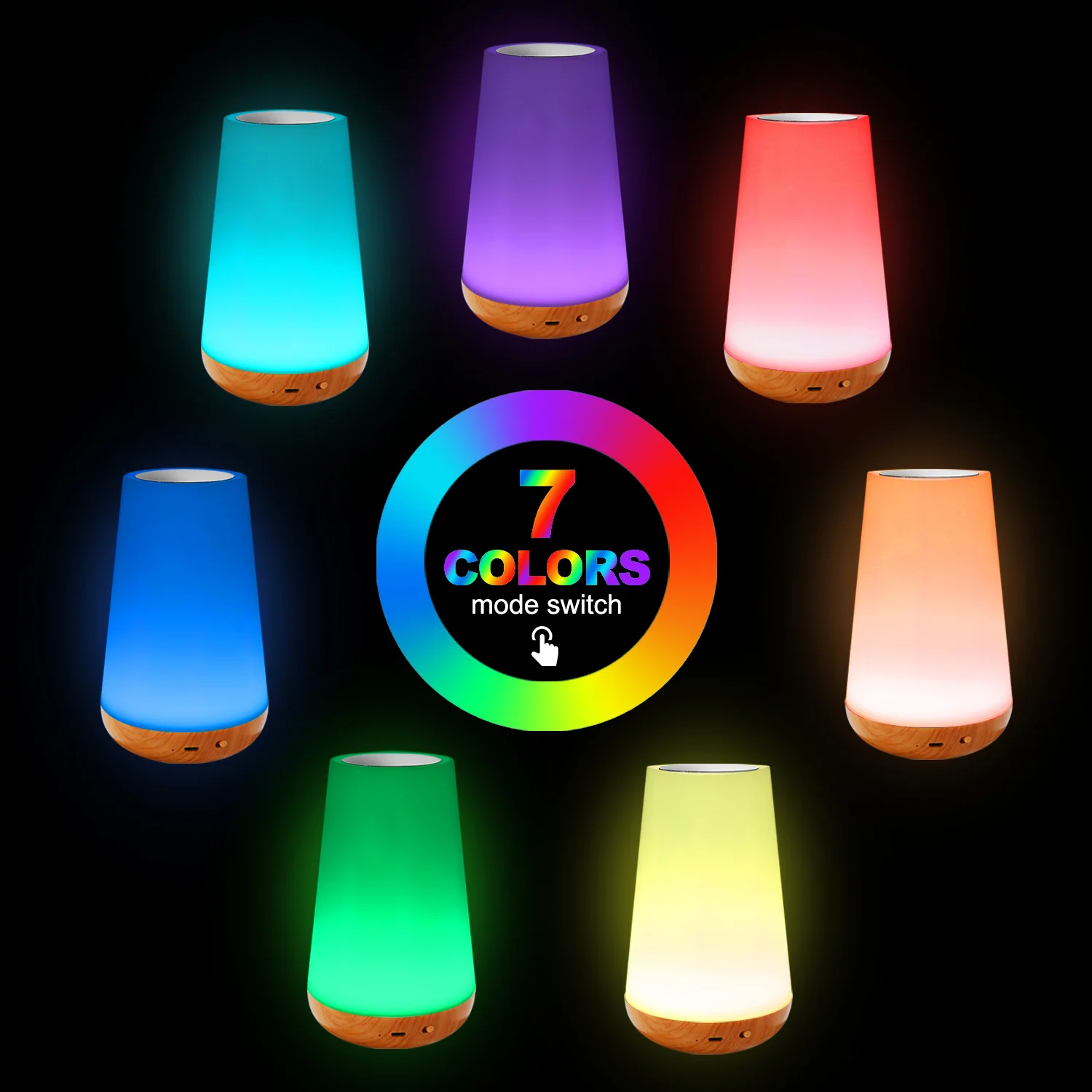 Howlighting Bedroom LED Touch Bedside Table Lamp Remote Control Dimmable Light RGB  Changing USB Rechargeable Night Lamp