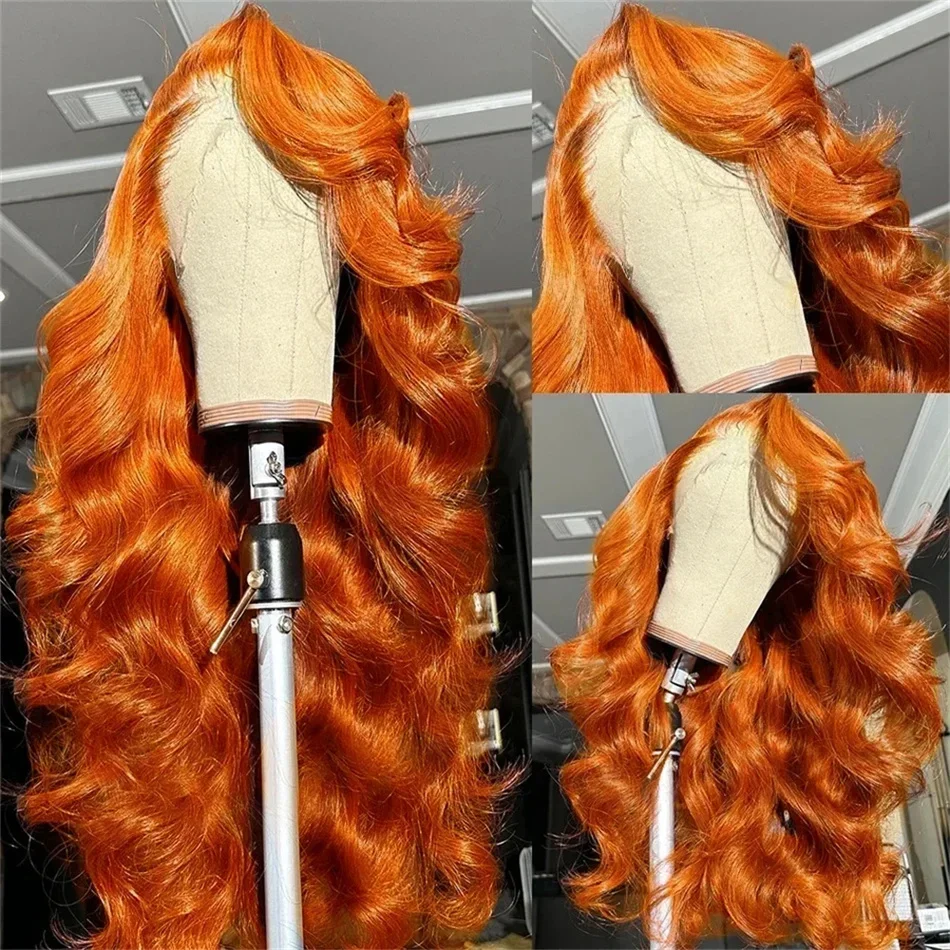 Oranje gember kant voor pruiken body wave menselijk haar transparante kant pruik_voghion.com