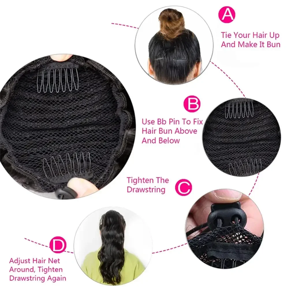 Extensii de păr cu clips și șnur, ondulate, cu coadă de cal, 100% păr uman natural, pentru femei de culoare_voghion.com