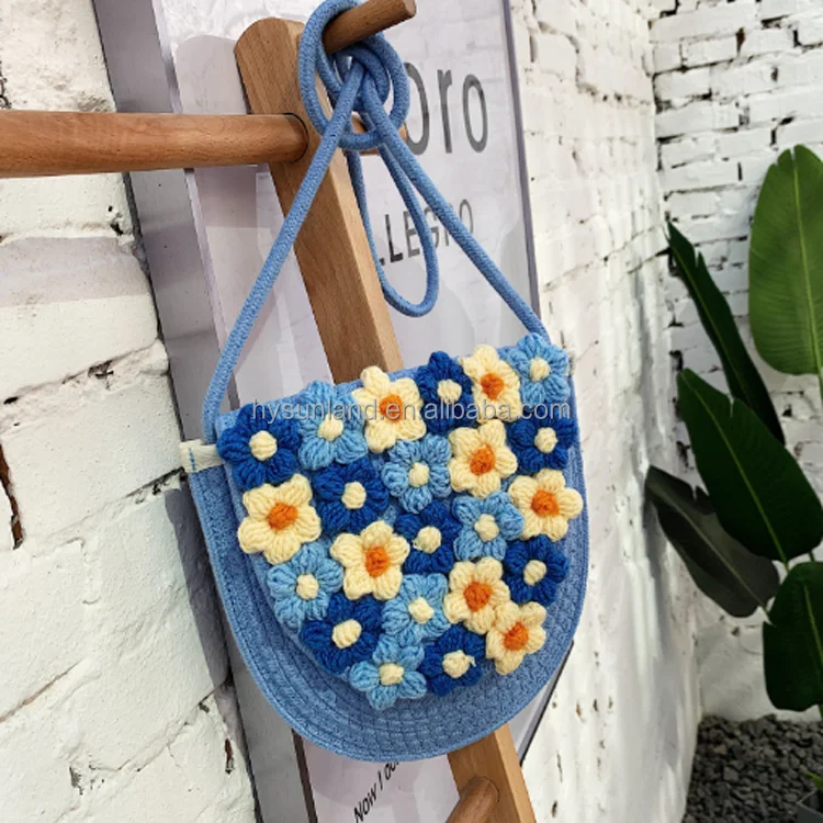 Vintage Heart Flower Crochet Knit discount Multicolor Bag