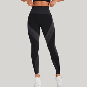 Women's High Waist Yoga Pants Breathable Seamless Long Striped Design Elastic Waist Closure Solid Black Sports Gym Spandex/Nylon
