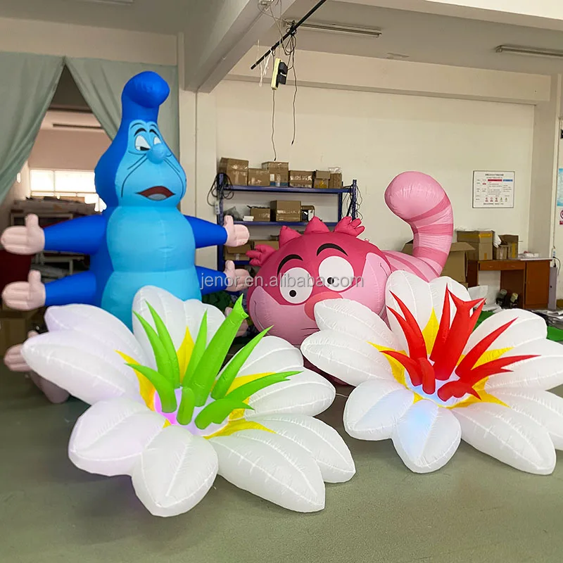 Alice in Wonderland Inflatables LED Lighting Flower Inflatable Caterpillar Cat Cartoon for Party Decor