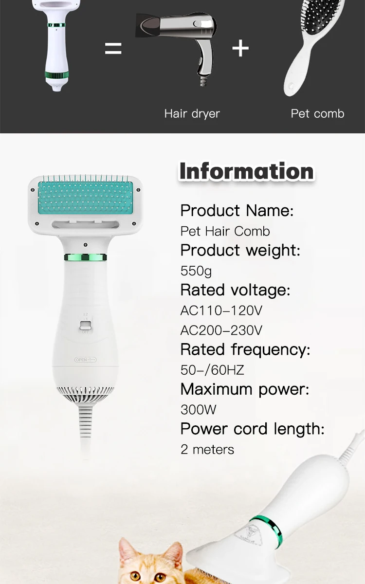Pet Dog Dryer Pet Comb with Hair Dryer for Travel Outdoor Electric Pet Grooming Dryer