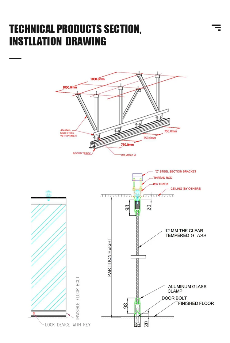 Frameless Glass Partition Clamp Sliding Folding Door Frameless