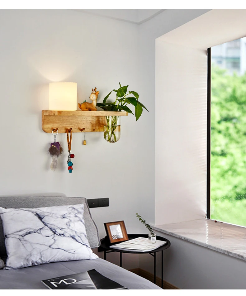 Creative pothook animal plant design fixation material wood base glass LED wall light