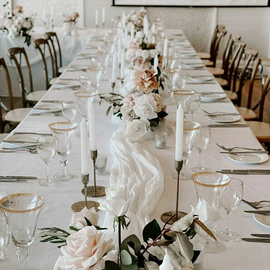 Оптовая продажа роскошный полупрозрачный марлевый стол на заказ винтажный Свадебный домашний кухонный обеденный