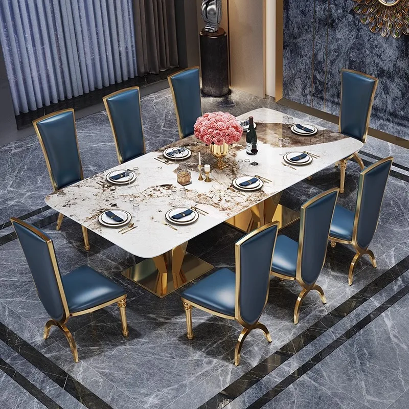 Elegant Modern Marble Dining Table Set With Artistic Gold Stainless ...