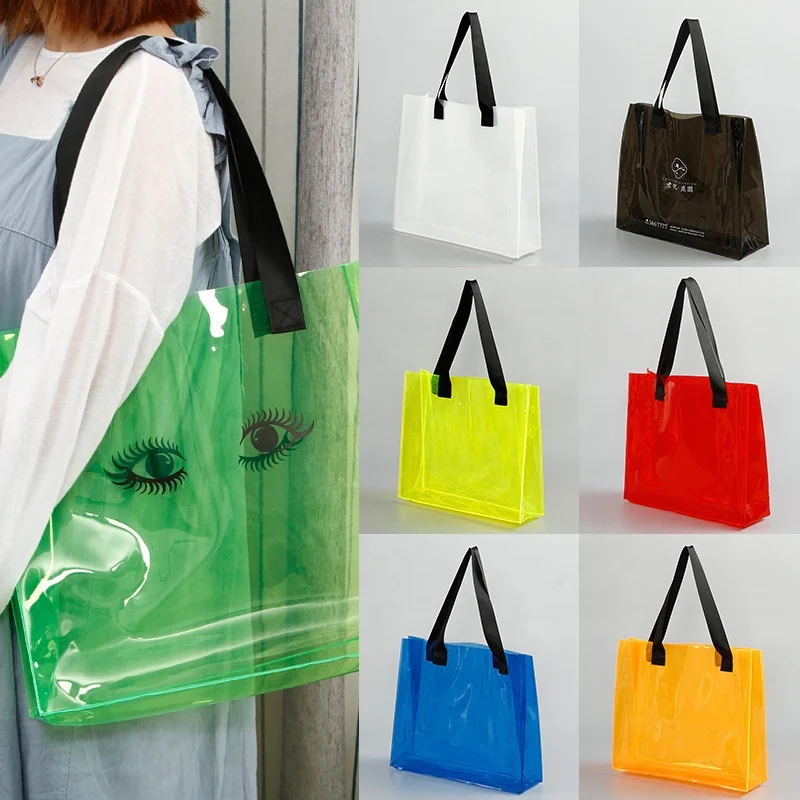 Reasuble Eco Large Waterproof Vinyl Jelly Clear Shopping Handbag Custom  Transparent Neon Plastic PVC Tote Beach Bag - China Reusable Bag, Tote Bag