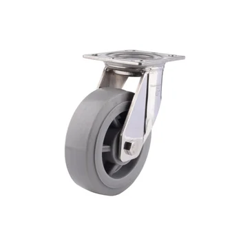 Factory Sale Stainless Steel 300Kg 8 Inch High Duty rubber  HS Caster Wheel With Brake Swivel