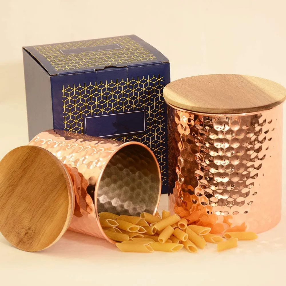 Sample Available Copper Canisters Coffee Containers Set of Sugar Food Storage Jars With Airtight Wooden Lid for Kitchen Counter