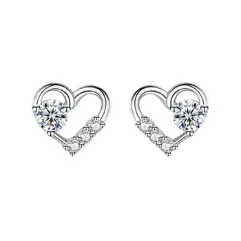 Fashion 925 sterling silver love heart stud earrings women exquisite simple heart-shaped diamond earrings